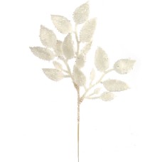 12.5 Inch White Flocked Salal Leaf Spray With Iridescent Glitter (Lot of 12 Sprays) SALE ITEM